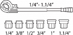 Диапазон применения клуппа трубного ручного Super-Ego 600 Set Compact 3/8"-1/2"-3/4"-1" BSPT R